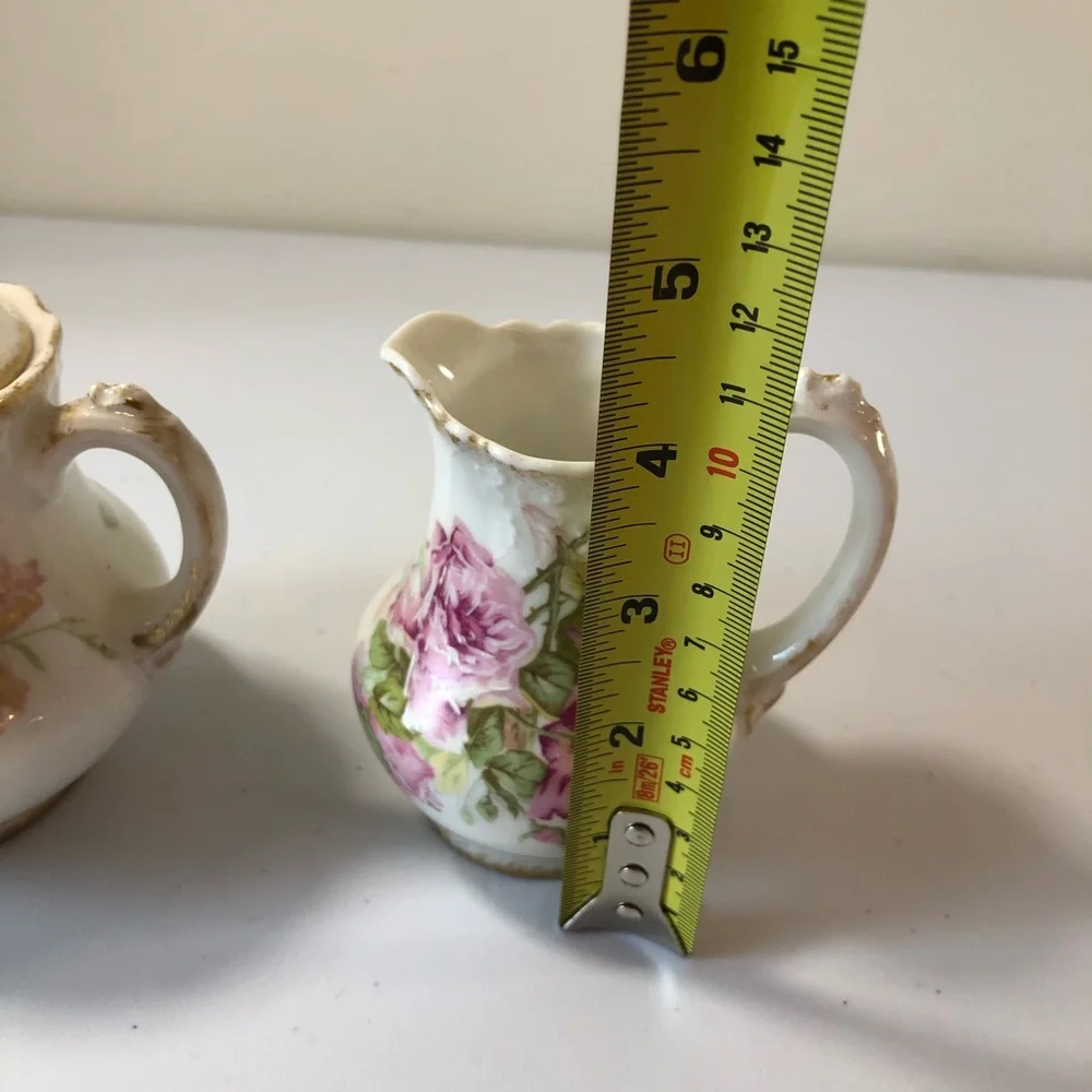 Limoges Vintage Antique Hand Painted Porcelain Sugar & Cream Bowl W/ Lid Roses